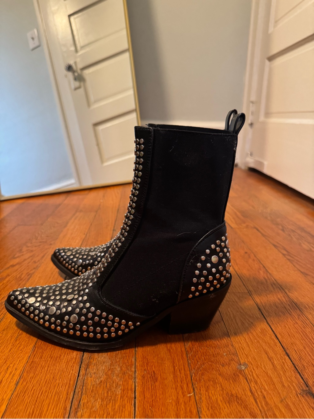 Studded Black Western-Style Ankle Boots